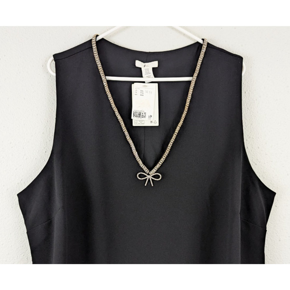 New H&M sz XXL Shift Dress black sleeveless rhinestone necklace around neck 1679 - Picture 2 of 7